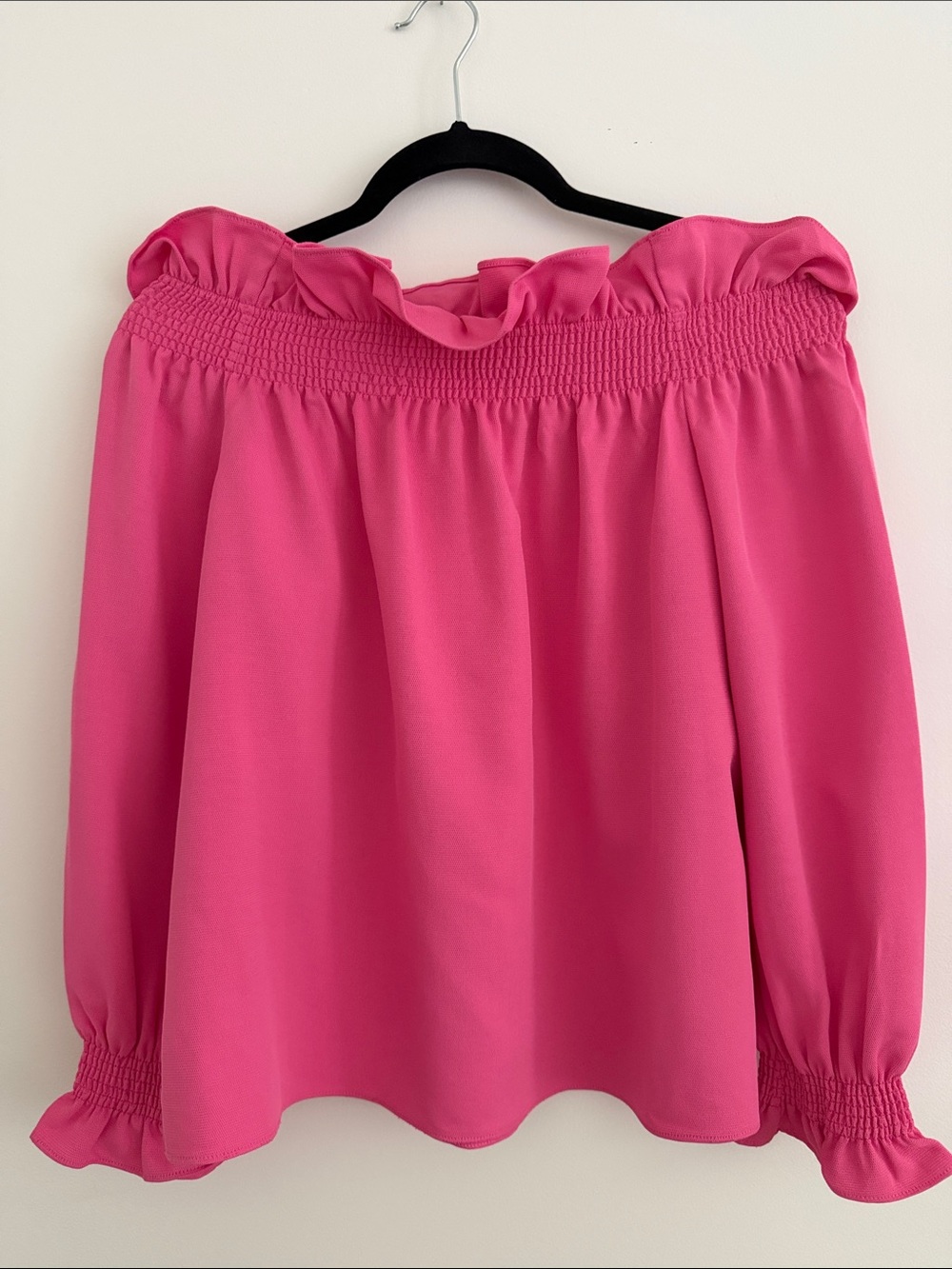 Tuckernuck Hot Pink Off-Shoulder Smocked Ruffle Blouse
